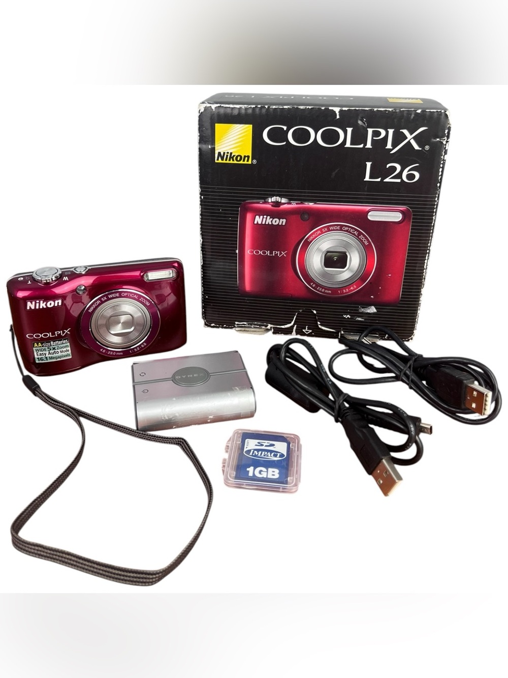 Nikon Coolpix L26 16.1MP Compact Digital Camera Tested BUNDLE Box,SD Card Cables
